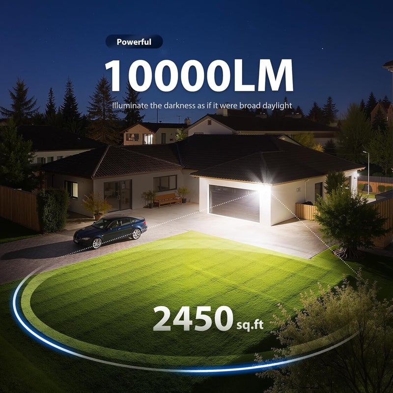 Onforu 90W 10000LM LED Motion Sensor Outdoor Lights, 4-Head Dusk to Dawn Outdoor Lighting, Hardwired Flood Lights, IP66 Waterproof 6500K Security Floodlight for Outside (White) - Image 4